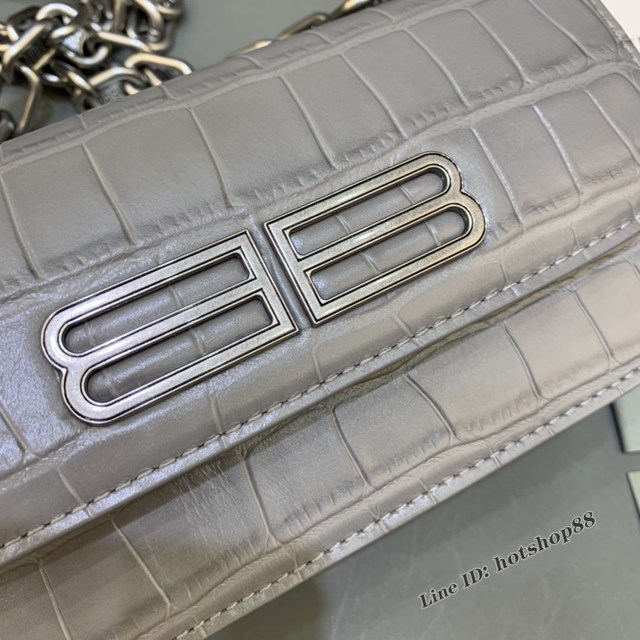 Balenciaga專櫃爆款小號鱷魚深灰肩背包 巴黎世家新款Gossip bag斜挎包 fyj1318